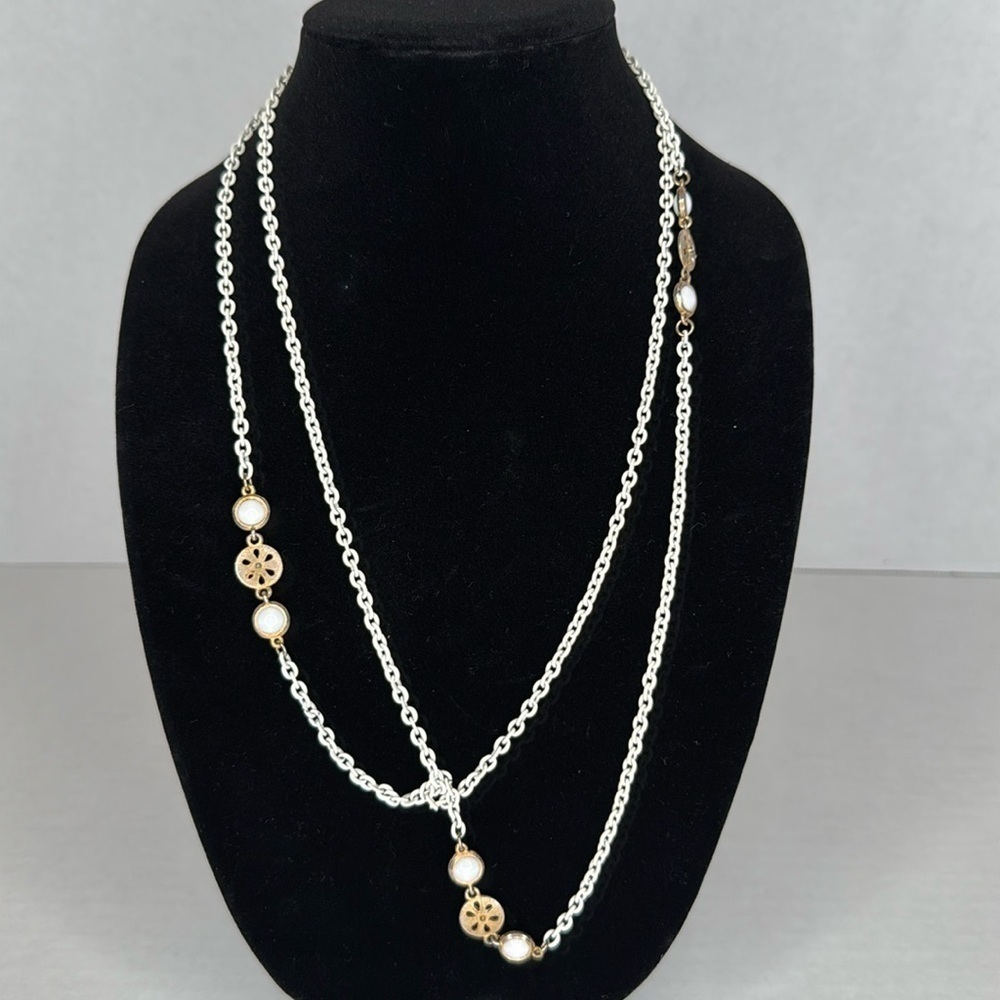 Vintage Crown TRIFARI White Enamel Chain Gold Tone  52 Inches Lot A4